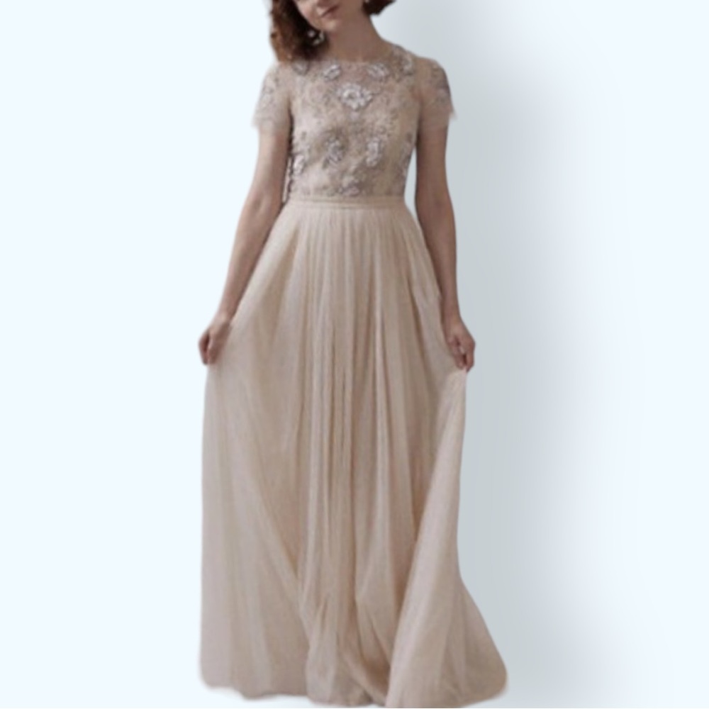 BHLDN Sakara Needle & Thread-Style 6/Sm Pink Champagne Beaded Bodice Formal Gown